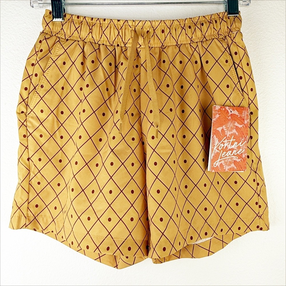 Kortni Jeane Kids Swim Shorts Mustard Yellow Diamond Polka Dot Size 12/13 NWT